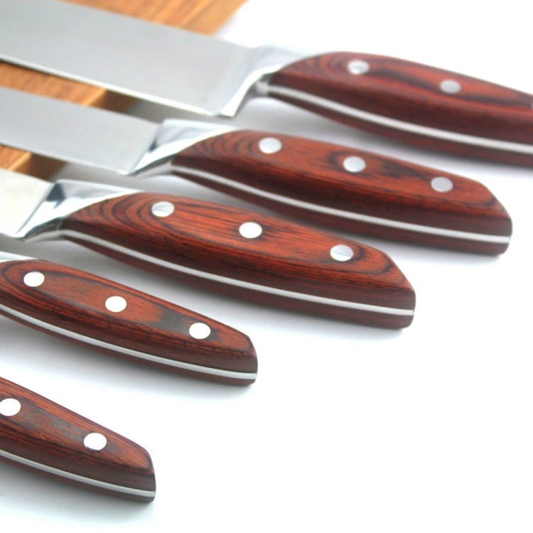 Langda 6pcs pakka wood handle Japanese forged stainless steel chef knife block set kitchen